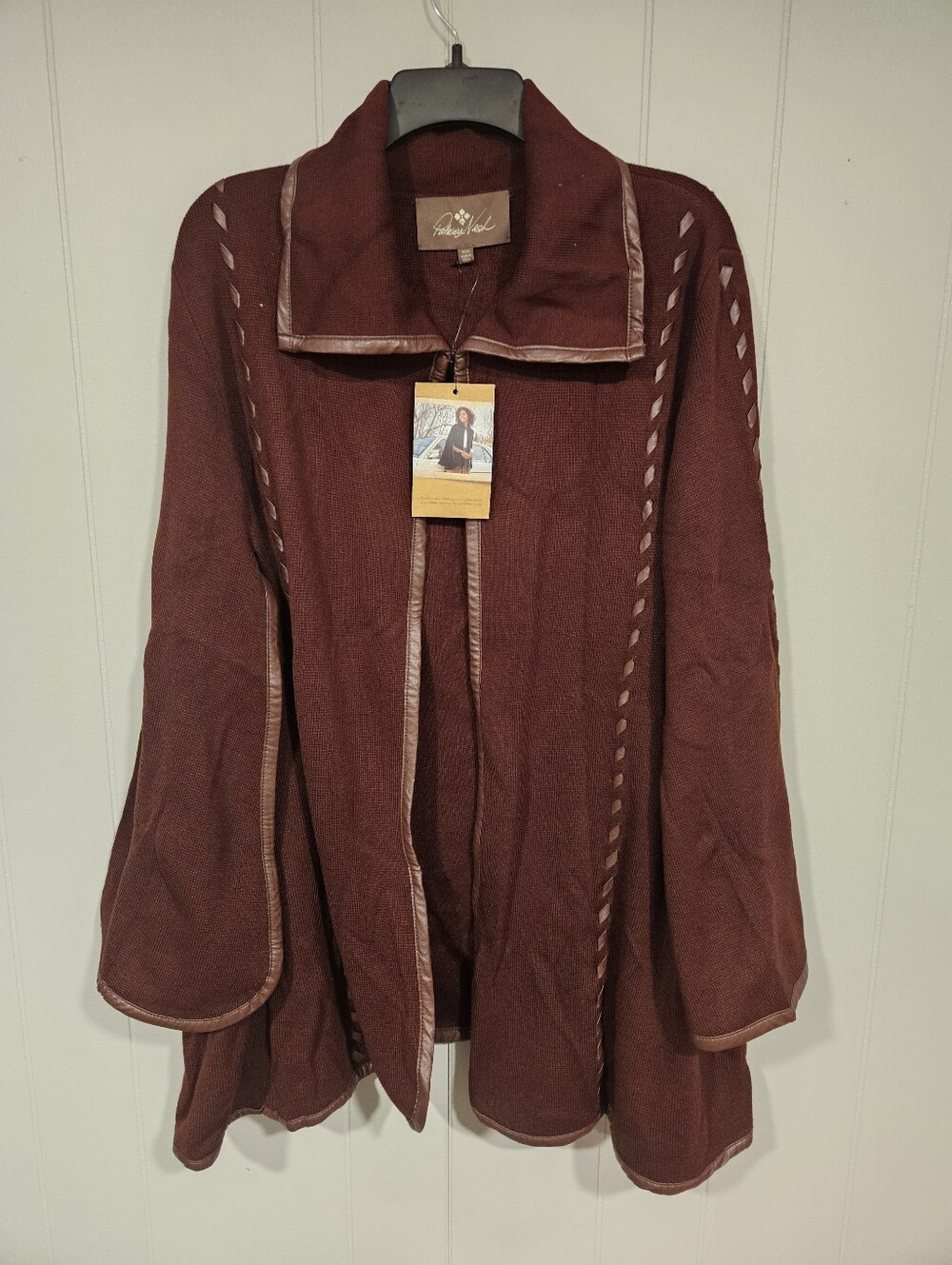 Patricia Nash XS/Small Sleeved Cape Sweater Shawl Jacket Brown Color Acrylic NWT